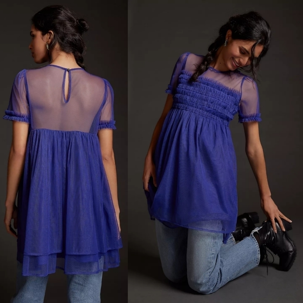 Anthropologie Ruffled Tulle Mini Dress